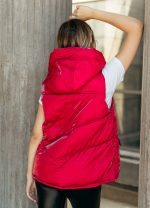 Αμάνικο μπουφάν γυαλιστερό με κουκούλα - Φούξια - Image 3
