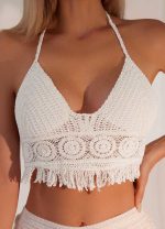 Crop top πλεκτό εξώπλατο - ΑΣΠΡΟ
