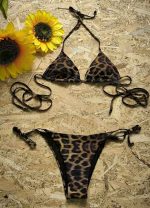 Μαγιό μπικίνι τριγωνάκι animal print - Καφέ