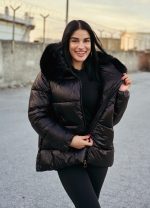 Μπουφάν ασύμμετρο με κουκούλα - ΜΑΥΡΟ - Image 3