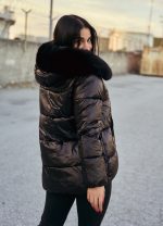 Μπουφάν ασύμμετρο με κουκούλα - ΜΑΥΡΟ - Image 4