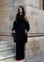 Σετ πλεκτό φόρεμα με ζακέτα - ΜΑΥΡΟ