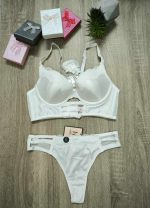 Σετ σουτιέν bralette & εσώρουχο string με δαντέλα  * Cup C - ΑΣΠΡΟ