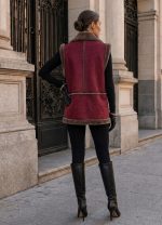 Αμάνικο Μπουφάν Τύπου Suede με Γούνα - ΜΠΟΡΝΤΟ-ΚΟΚΚΙΝΟ - Image 2