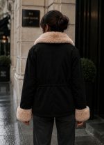 Μπουφάν τύπου σουέτ με γουνάκι στο γιακά και στα μανίκια - ΜΑΥΡΟ - Image 2