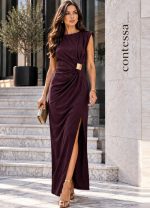 Μάξι φόρεμα ελαστικό με αγκράφα - ΜΠΟΡΝΤΟ PLUM