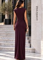 Μάξι φόρεμα ελαστικό με αγκράφα - ΜΠΟΡΝΤΟ PLUM - Image 2