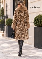 Γούνα Animal Print με Ζώνη - ΜΑΥΡΟ - ΜΠΕΖ - Image 3