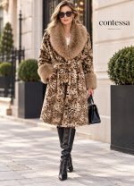 Γούνα Animal Print με Ζώνη - ΜΑΥΡΟ - ΜΠΕΖ